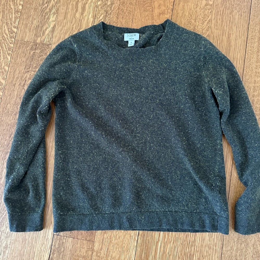 J. Crew Charcoal Deep Green Crewneck Sweater Classic Knit Style